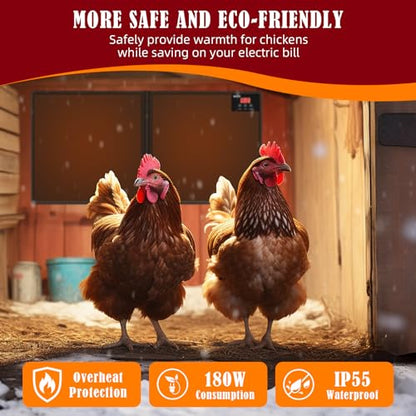 Chicken Coop Heater Inside Coop with Remote Control, 180W Foldable Radiant Heaters, 30''x12'' Large Heating Panel Warmer for Cozy Winter with Adjustable Timer and Temp, Safer Than Brooder Heat Lamp - color: Dark Black 2G-Controller