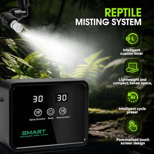 Reptile Humidifier Reptile Mister System with Timer & 360° Nozzles | Chameleons, Snakes, Frogs Misting for Terrarium, Auto Misting for Terrariums, Adjustable Nozzles & Quiet Operation - color: black