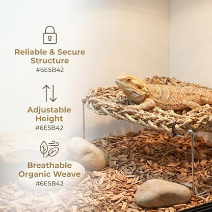 COLLBATH Bearded Dragon Hammock and Reptile Lounger with Natural Seagrass Basking Platform, Small Rectangle Pet Bed for Lizards, Geckos, and Frog Tank Habitat