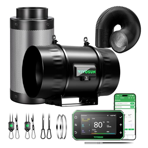 VIVOSUN Smart Air Filtration PRO Kit 8", AeroZesh T8 Inline Duct Fan with GrowHub E42A+, Temperature Humidity Controller, Carbon Filter & Ducting Ventilation System for Grow Tent, Hydroponics - size: 8" Pro