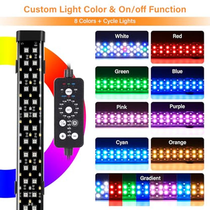 hygger Submersible LED Aquarium Light, 8W 7 in 24/7 Mode Fish Tank Light with 5 Rows Beads, with Timer 9 Colors and Adjustable Brightness, Full Spectrum IP68 Waterproof Light for Fish Tank 8-17 inch - size: 8in 8W
