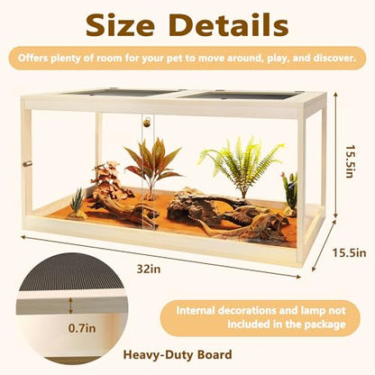 Prolee 34 Gallon Reptile Terrarium Tank 32 Inch Lizard Tank Bearded Dragon Tank with Metal Mesh Roof Door, Snake Tank with Lock Design, 32" Length - color: Oak, size: 34 Gallons