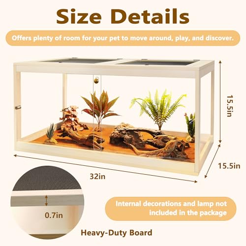 Prolee 34 Gallon Reptile Terrarium Tank 32 Inch Lizard Tank Bearded Dragon Tank with Metal Mesh Roof Door, Snake Tank with Lock Design, 32" Length - color: Oak, size: 34 Gallons