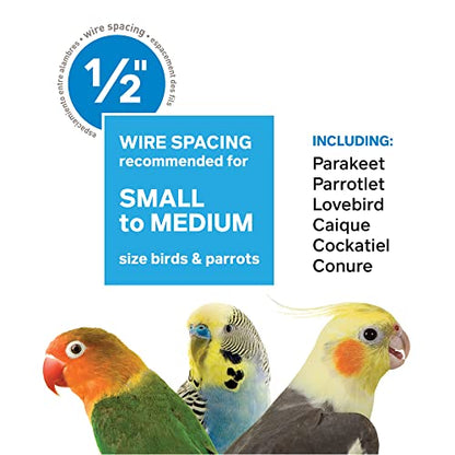 Prevue Pet Products Playtop Travel Carrier - Outdoor Travel Bird Cage for Small Parrots & Birds, Front Facing Door, Rope Perch, Lightweight & Portable, Easy Transport - Black