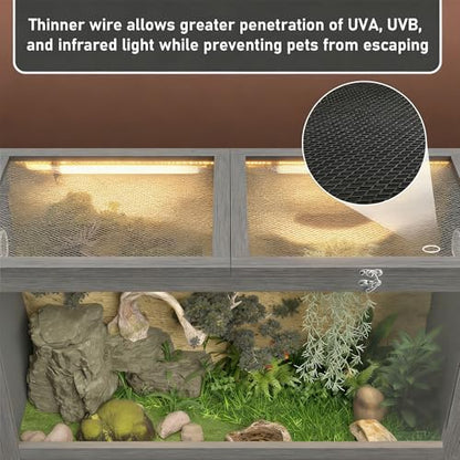 COCO DESIGN 45 Gallon Reptile Tank, Bearded Dragon Tank Reptile Enclosure with Mesh Top Fron, Integrated Sliding Lockable Doors with Storage Cabinet Large Habitat for Snake Tank Lizard Turtle