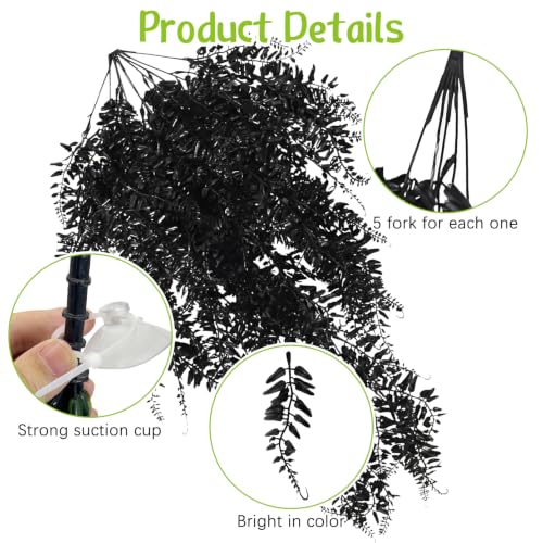 Hamiledyi Reptile Plants Hanging Terrarium Plants 6 Pack Fake Artificial Leaves with Suction Cup for Snake, Lizard, Chameleon (Red & Green & Black) - color: 2 Pcs Black +2 Pcs Red + 2 Pcs Green Reptile Plants