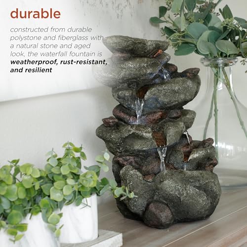 Alpine Corporation TZL154 14" Indoor Tabletop Rainforest Rock Water Fountain with LED Lights, Tiered Desktop Fountain for Home and Office Décor, Gray - style: Rock Water w/ LED's