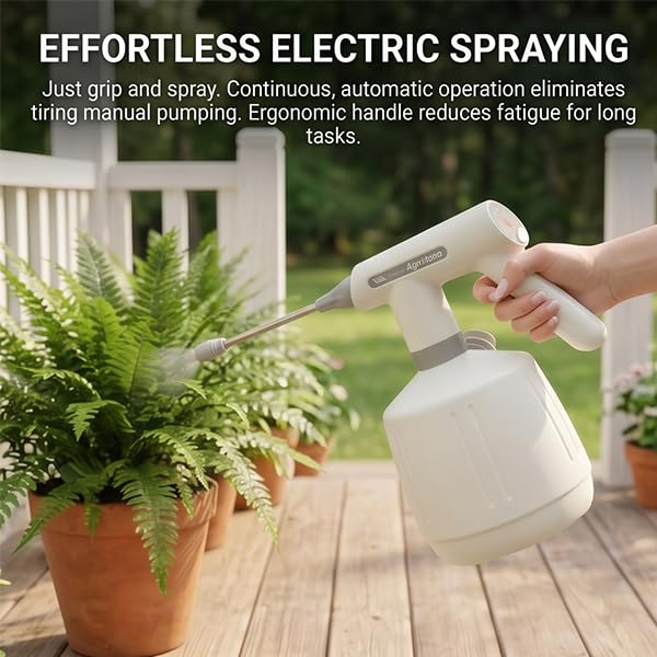 Electric Spray Bottle for Indoor Cleaning, Weeding and Garden 2L Automatic Plant Sprayer with Rechargeable Battery, 2 Adjustable Speeds Mist Nozzles