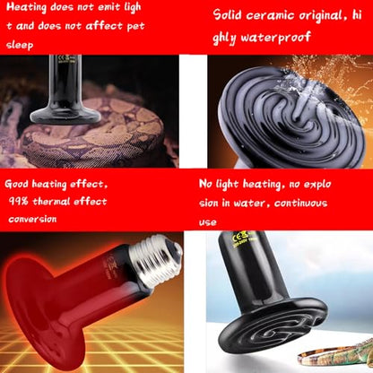 2 Pack Heat Emitter Reptiles 100W Heat Lamp Bulb Ceramic Reptile Heat Bulb Black No Light Emitting Heat Lamp (100, Watts)