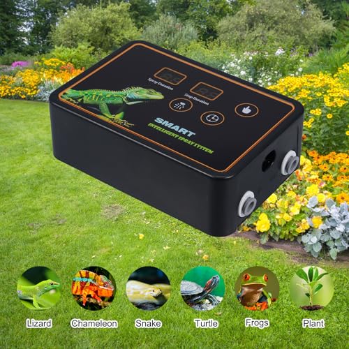 Reptile Smart Misting System Intelligent Spray System 2pcs Spray Nozzles 360 ° Adjustment Hook or Suction Cup Install Timed Spray for Tank Lizard, Chameleon, Snake, Turtle, Frog, Plant
