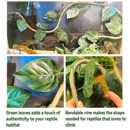 Tfwadmx Crested Gecko Coconut Hide,Leopard Gecko Coco Hut Hideout Cave with Ladder,Reptile Hanging Coconut Hut & Climbing Vine,Ideal Habitat Accessory for Hermit Crab, Snake,Lizard