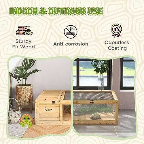 Wooden Tortoise House r Turtle Habitat Enclosure Outdoor Reptile Cage for Lizards, Geckos, Yellow