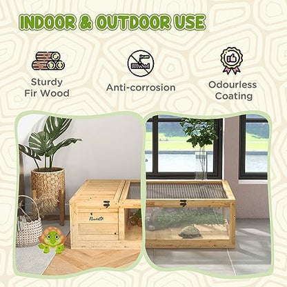Wooden Tortoise House r Turtle Habitat Enclosure Outdoor Reptile Cage for Lizards, Geckos, Yellow