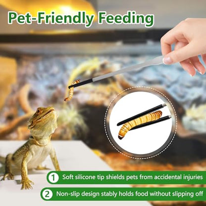 LIQALU 3 Pcs Long Aquarium Tweezers Straight and Curved Tweezers-10.63",Feeding Spoon-8.54", Stainless Steel Reptile Feeding Tongs Tools Feeder for Lizards, Bearded Dragon, Snake Tank Accessories