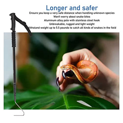 AYNEFY Retractable Snake Hook, Stainless Steel Extensible Snake Catcher Capture Hook Adjustable Reinforced Lightweight Reptile Grabber Snake Catcher with Handle Professional Reptile