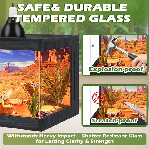 Royxen Bearded Dragon Tank, 30 Gallons Tempered Glass Reptile Terrarium with Metal Mesh Top, 3-Side Clear Anti-Scratch Glass Lizard Tank for Reptile Habitat (Black, 24" Length) - color: Black, size: 30Gal,24x16x16inch