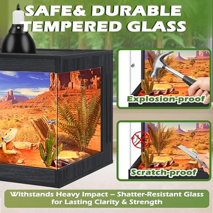 Royxen Bearded Dragon Tank, 34 Gallons Tempered Glass Reptile Terrarium with Metal Mesh Top, 3-Side Clear Anti-Scratch Glass Lizard Tank for Reptile Habitat (Black, 32" Length) - color: Black, size: 34Gal,32x16x16inch