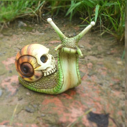 Funny Snail Garden Statues Halloween Skull Snail Decoration Resin Sculpture Decorations Novelty Gift for Desk Indoor Outdoor Yard Patio Lawn Figurines Landscape Decor - color: Green