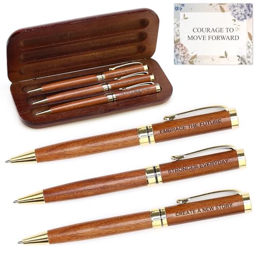 Renawe Farewell Gifts for Coworkers Leaving Job Goodbye Gift Wood Engraved Pen Set New Beginnings Gifts for Women Men Retirement Going Away Gift for Friends Moving Divorce Breakup Good Luck Pens - color: New Beginnings
