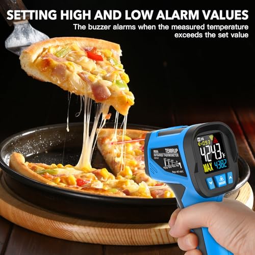 Infrared Thermometer Temperature Gun - TEMIRUP Non-Contact Digital Laser Thermometer Temp Gun with Thermocouple Probe for Industrial, Cooking, Griddle, Engine, HVAC, Adjustable Emissivity,-40℉~1202℉ - color: Blue -40℉~1202℉(-40℃~650℃)