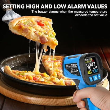Infrared Thermometer Temperature Gun - TEMIRUP Non-Contact Digital Laser Thermometer Temp Gun with Thermocouple Probe for Industrial, Cooking, Griddle, Engine, HVAC, Adjustable Emissivity,-40℉~1202℉ - color: Blue -40℉~1202℉(-40℃~650℃)