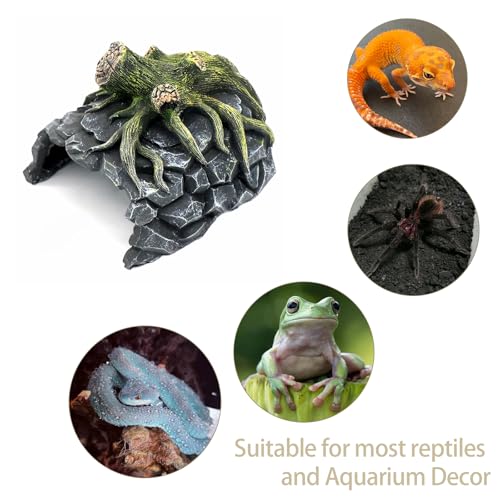 Generic Fish Reptile Hideout, Aquarium Decor Simulation Rock Cave Hiding Spot for Amphibian, Resin Cave and Basking Platform, Perfect for Betta Fish, Turtles, Lizards, Cichlids, and Plecos, As Photo