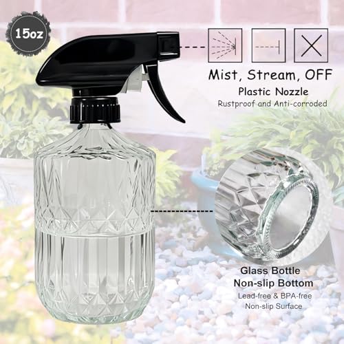 YYTSGG Clear Glass Handheld Spray Bottle, 15oz Refillable Plant Mister Bottle, Water Spray Bottle with Adjustable Mist Nozzle for Indoor Flowers, Outdoor Gardening, Cleaning, Hair and Pets Care - color: Clear
