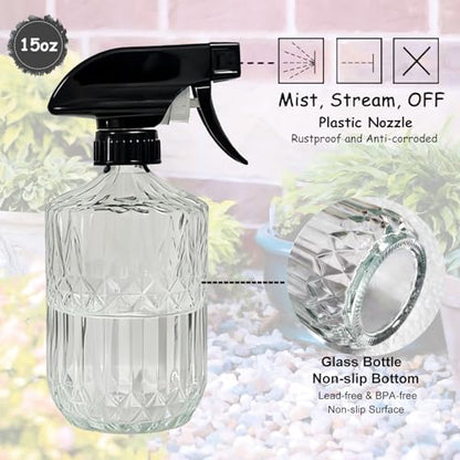 YYTSGG Clear Glass Handheld Spray Bottle, 15oz Refillable Plant Mister Bottle, Water Spray Bottle with Adjustable Mist Nozzle for Indoor Flowers, Outdoor Gardening, Cleaning, Hair and Pets Care - color: Clear