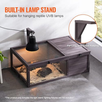 Turtle Habitat Enclosure, Large Wooden Tortoise House for Indoor and Outdoor Use, Reptile Enclosure with Openable Roof & Secure Locking System (Nature)