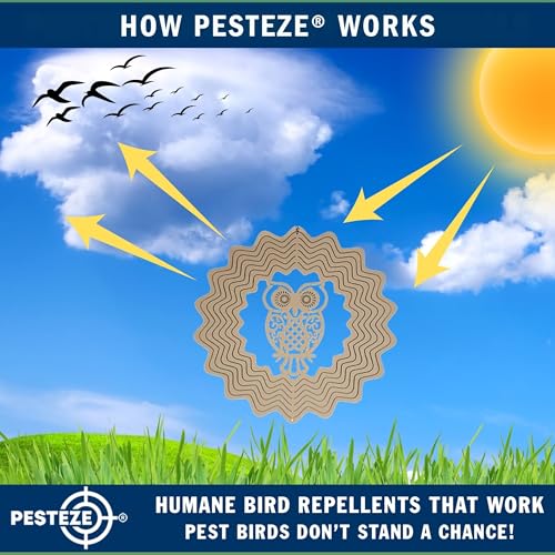 PESTEZE USA Premium Hummingbird Wind Spinner – 6x9 Inch Stainless Steel 3D Reflective Outdoor Spinner for Bird Deterrent, Garden & Patio Decor, Hanging Kinetic Metal Ornament Scares Birds & Adds Shine