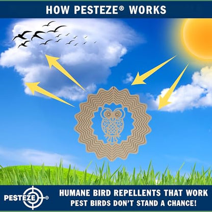 PESTEZE USA Premium Hummingbird Wind Spinner – 6x9 Inch Stainless Steel 3D Reflective Outdoor Spinner for Bird Deterrent, Garden & Patio Decor, Hanging Kinetic Metal Ornament Scares Birds & Adds Shine