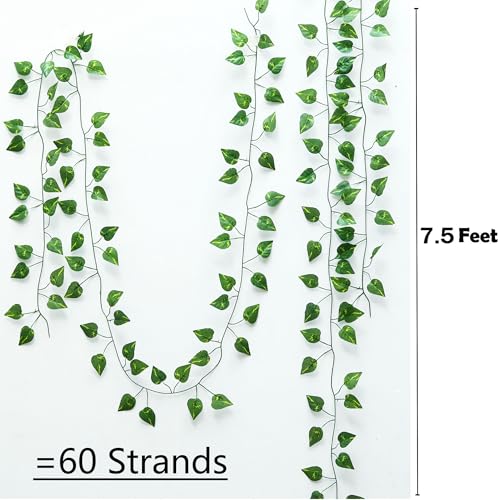 450 Feet 60 Pack Fake Greenery Hanging Garland, Artificial Ivy Leaf Plants, Vine Leaves, Flowers Foliage for Bedroom Garden Wall Decor - color: Green-60pack