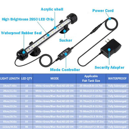 Submersible Aquarium Light Underwater Fish Tank Light with Timer Auto On/Off, LED Aquarium Light Bar 3 Light Modes Dimmer Adjustable Brightness,19.3inch (with Timer&dimmer) - color: 19.3inch (With Timer&dimmer)