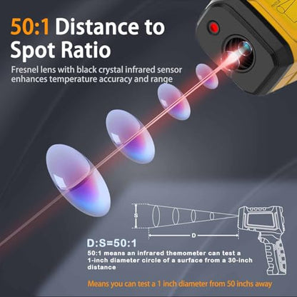 Infrared Thermometer High Temperature Gun -58℉~2732℉, 50:1 Distance Ratio, Digital Laser IR Temp Gun for Cooking, Pizza Oven, Engine, Kilns, Forges, Industry, and Home Repair. - color: -58°F to 2732°F