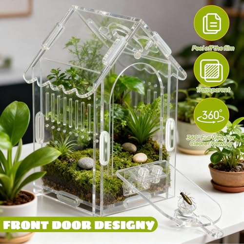 Jumping Spider Enclosure Acrylic Spider Cage Insect Terrarium Bug Enclosure Tarantula Enclosure Reptile Terrarium for Snail, Mantis, Lizard, and Small Reptiles - Small House Shape