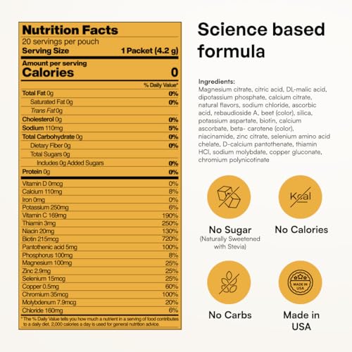 KEY NUTRIENTS Selenium Electrolytes Powder Packets - Multivitamin Peach Mango 20 Pack Hydration Packets - Travel Hydration Powder - Improved Refreshing Taste - Made in USA - No Sugar, Gluten Free - size: 20 Servings