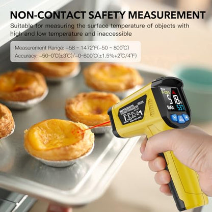 Infrared Thermometer Gun - INSTRODOTS Digital Laser Thermometer Temperature Gun with Adjustable Emissivity & Max Value, -58°F~1472°F Non-Contact Surface Thermometer for Cooking, Freezer, Pizza, HVAC - color: Yellow (-58°F~1472°F)