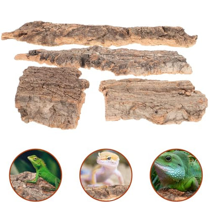 BESTonZON 4 Pcs Natural Cork Bark for Reptile Terrarium Decor, Wood Tree Hides and Climbing Platform Tank Accessories for Leopard Gecko Snake Amphibian