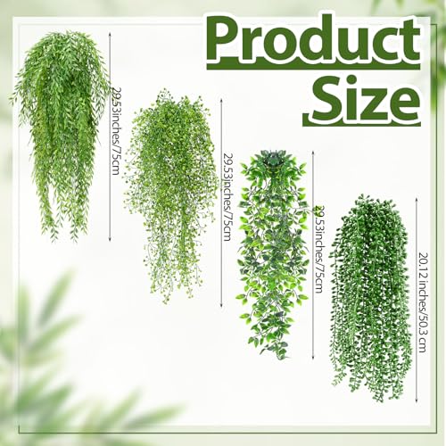 Daifunli 12 Pcs Artificial Hanging Plants Fake Hanging Ferns Plastic Fake Plant for Wall Room Garden Garland Indoor Outdoor Decor No Basket (Mandala, Willows, Fuchsia, String of Pearls) - style: Mandala,Willows,Fuchsia,String of Pearls