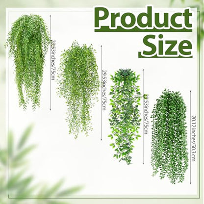 Daifunli 12 Pcs Artificial Hanging Plants Fake Hanging Ferns Plastic Fake Plant for Wall Room Garden Garland Indoor Outdoor Decor No Basket (Mandala, Willows, Fuchsia, String of Pearls) - style: Mandala,Willows,Fuchsia,String of Pearls