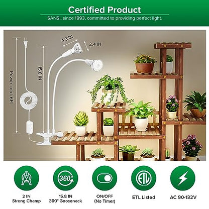 SANSI LED Grow Lights for Indoor Plants, 300W Full Spectrum Clip-on Gooseneck Grow Light with Ceramic Tech.,20W Plant Light for Indoor Growing High PPFD, Lifetime Free Bulb Replacement White, No Timer - size: 2 Head 1-Pack