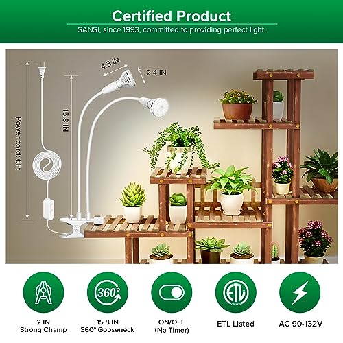 SANSI LED Grow Lights for Indoor Plants, 300W Full Spectrum Clip-on Gooseneck Grow Light with Ceramic Tech.,20W Plant Light for Indoor Growing High PPFD, Lifetime Free Bulb Replacement White, No Timer - size: 2 Head 1-Pack