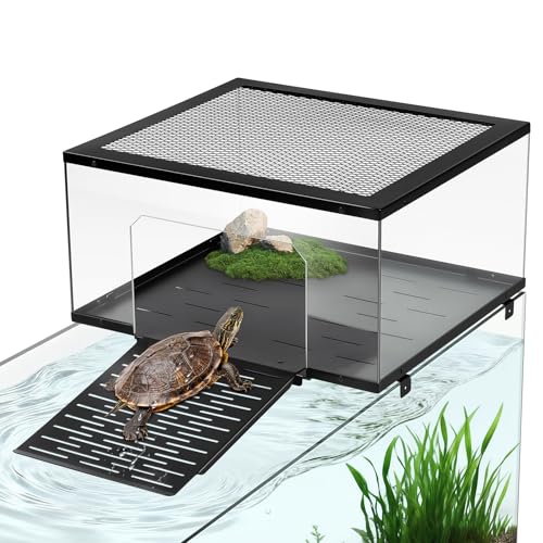 Turtle Basking Platform & Dock, Stainless Steel Ramp with Non-Slip Surface, Fits 18-20 Inches Wide Aquariums, for Aquatic Turtles, Reptiles & Amphibians,Turtle Basking Platform