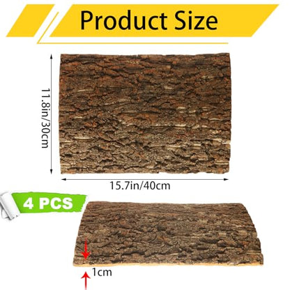 STARVAST 4PCS Cork Terrarium Background 15.7x11.8in Reptile Tank Background Board Habitat Decoration, Natural Cork Large Bark Climbing Mat for Gecko Lizard Tortoise Chameleon