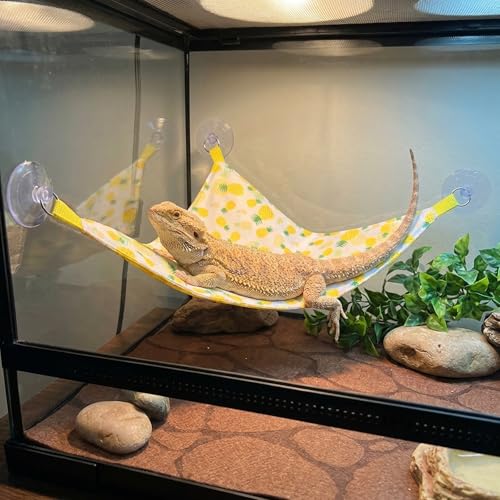 2-Piece Set with Blue and Green Quilt and Yellow Pineapple Medium Single Pack, Bearded Dragon Bed, Bearded Dragon Hammock,Canvas Material for Reptile Habitat Accessories and Lizard Comfort