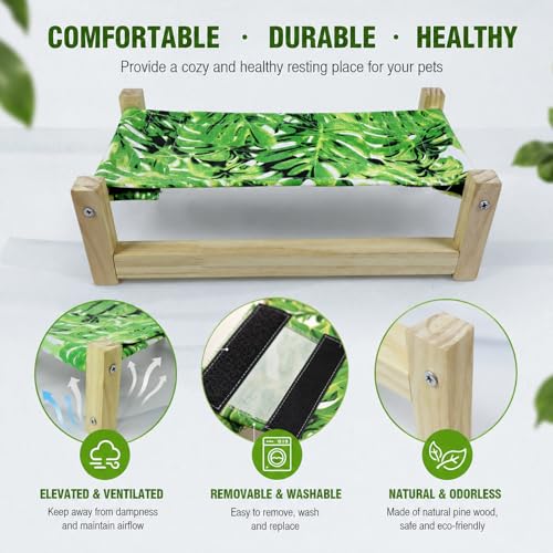 Bearded Dragon Bed, Wooden Reptile Hammock, Hanging Sleeping Lounger, Safe Natural Wood Resting Place for Lizard, Leopard Gecko, Snake, and Other Small Animals (Green, Large) - color: GREEN, size: Large