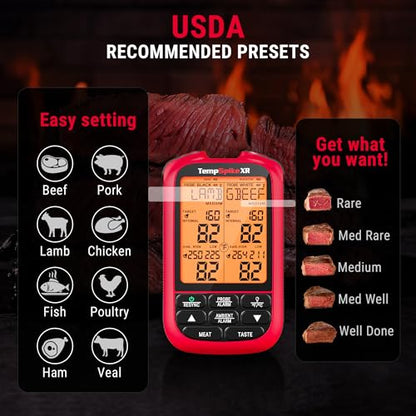 TempPro TempSpike 2000FT Wireless Meat Thermometer Digital with 2 Ultra-Thin Meat Probe, Grill Thermometer Wireless for Smoker, BBQ, Grill, Turkey Kitchent Gift for Dad Husband (Previously ThermoPro) - style: 2000ft Red