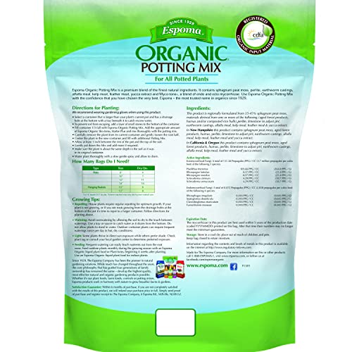 Espoma Organic Potting Soil Mix - All Natural Potting Mix For All Indoor & Outdoor Containers Including Herbs & Vegetables. For Organic Gardening, 8qt. bag. Pack of 2 - style: Peat Moss,Potting Soil Mix,Planting Soil (Pack of 2)