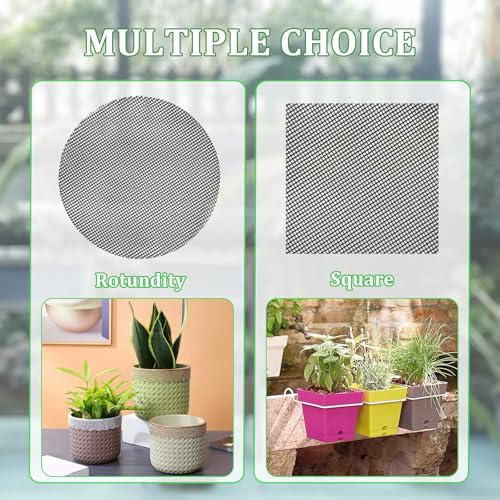 60 Pcs 4 inch Round&Square Flower Pot Hole Mesh Pad Plant Drainage Screens Gasket Bonsai Pot Bottom Grid Mat Mesh for Bottom of Planters Stop Soil from Falling Out