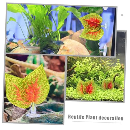 PRETYZOOM 4pcs Artificial Fish Tank Plant Aquarium Landscaping Ornament Reptile Plant Decor with Suction Cups Lifelike Plastic Terrarium Leaves for Aquatic Pets